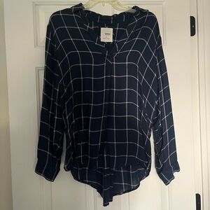 Sonoma Navy Plaid Windowpane Tunic Blouse